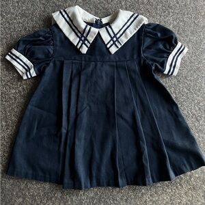 Little Bitty Navy Pleated Sailor 24M /2T Dress with White Collar Vintage